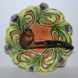 Trinket Dish/Ashtray With Pipe Faint Makers Mark On Bottom